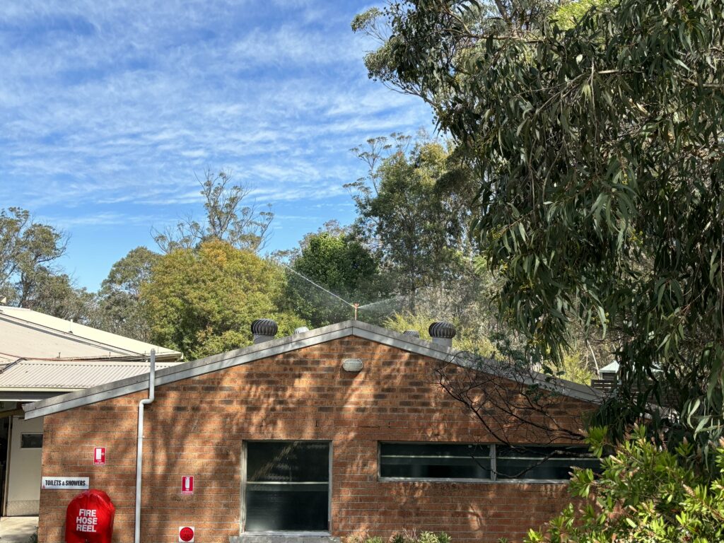 Bushfire roof sprinkler in action in NSW